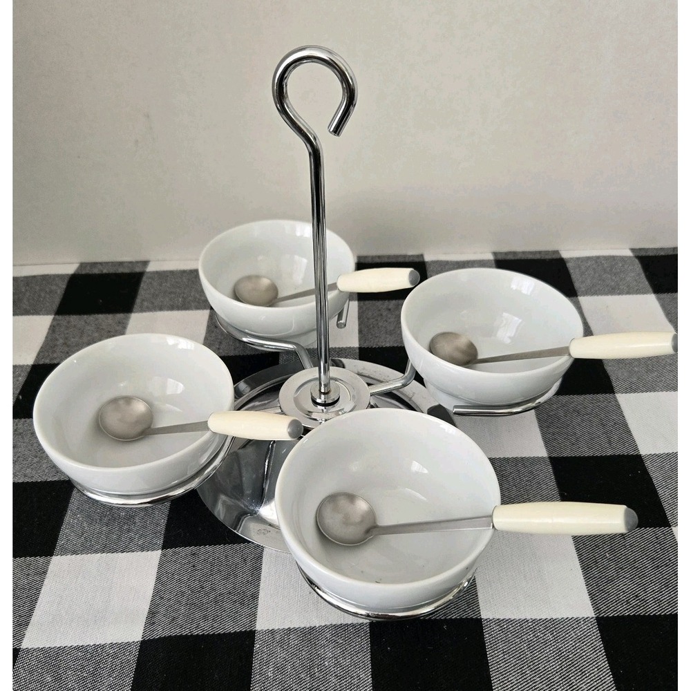 Lazy Susan Condiment Server Includes 4 Ceramic Bowls & 4 Spoons Entertaining